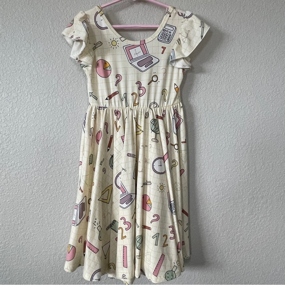 Dot Dot Smile flutter sleeve Twirl Dress, school classroom size 5/6 ABC 123